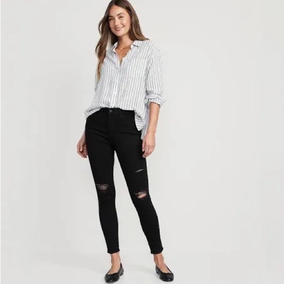 Old Navy Denim - Old Navy Pop Icon Skinny High Rise Ripped Black Jeans Women’s 14P